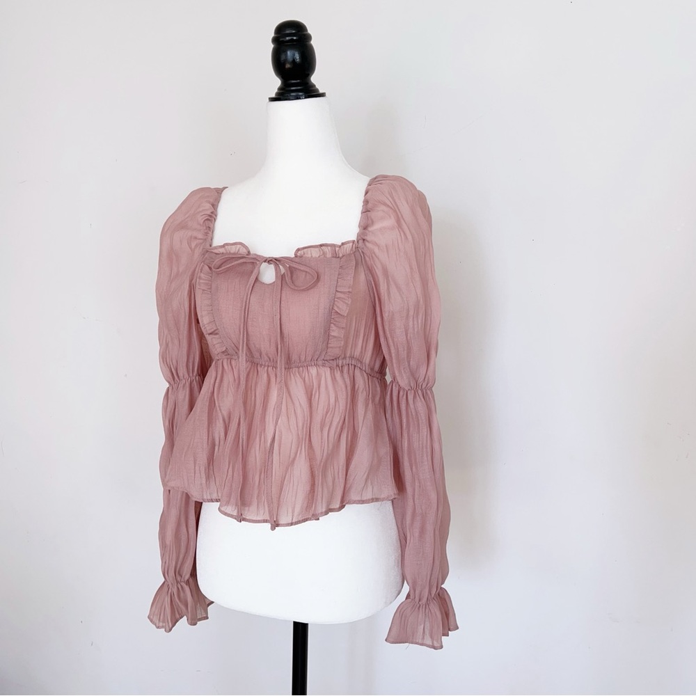 Fairycore Sheer Blouse – Soft Romantic Puff Sleeve Top！100% new condition! - Picture 5 of 10